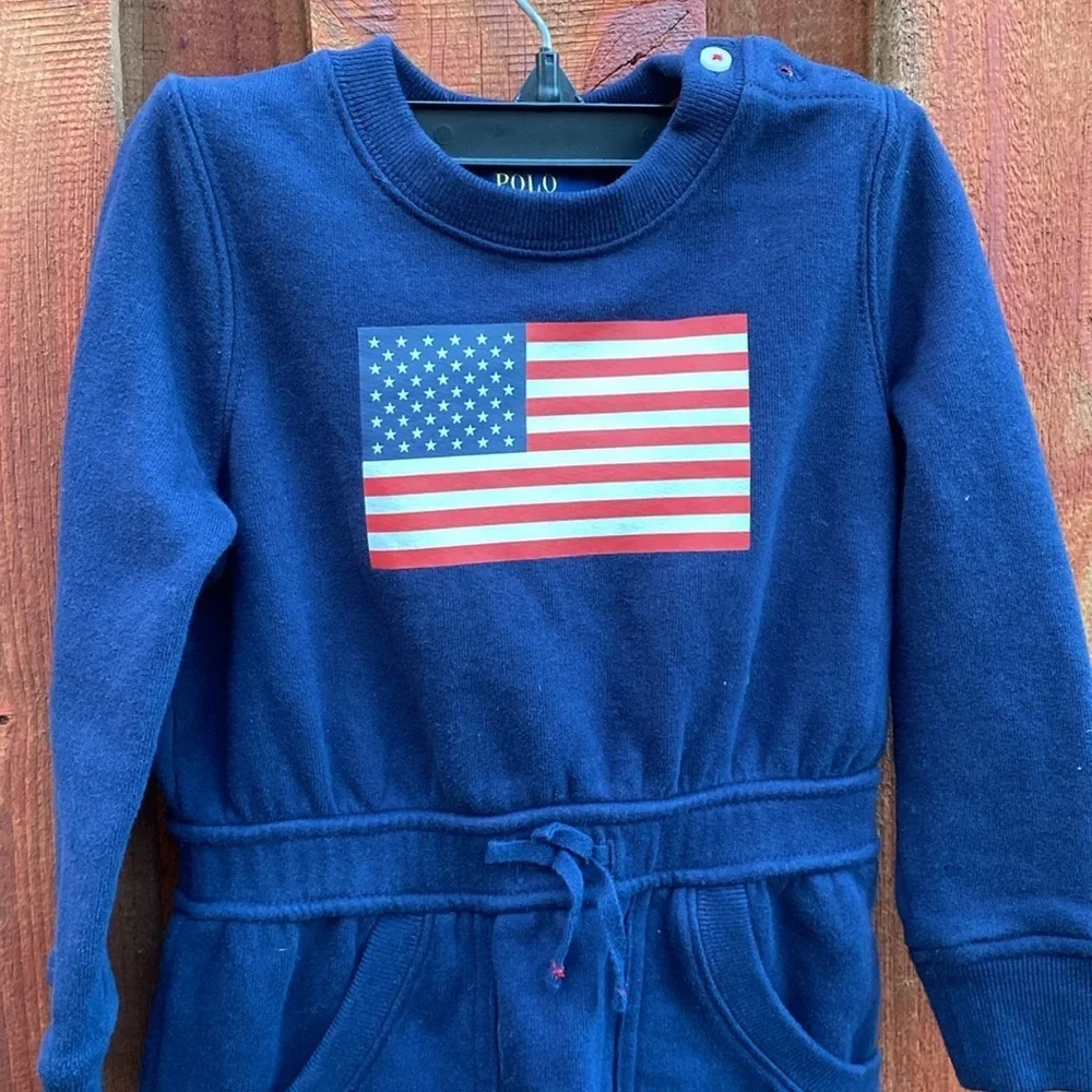 Polo Ralph Lauren Toddler Girls Navy American Flag Fleece Dress Size 3 3T